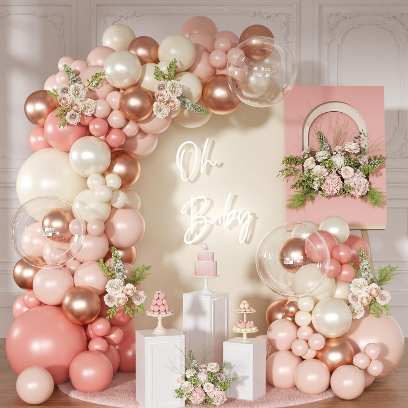 NUTTYBASH Dusty Pink Balloon Arch Kit 126 Pcs Retro Blush Pink and Metallic Rose Gold Balloon Arch Garland Kit for Wedding Birthday Baby Shower Gender Reveal Bridal Decorations - Image 1